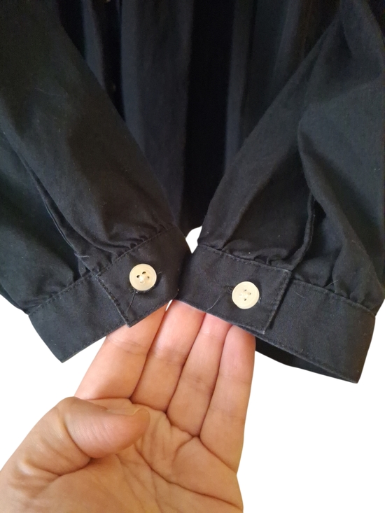 Black Pintuck Collarless Button-Front Shirt by Jackie Blue - Picture 4 of 5